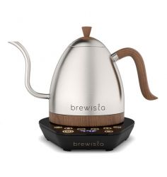 czajnik elektryczny konewka brewista artisan gooseneck variable kettle srebrny z wstawkami imitującymi drewno